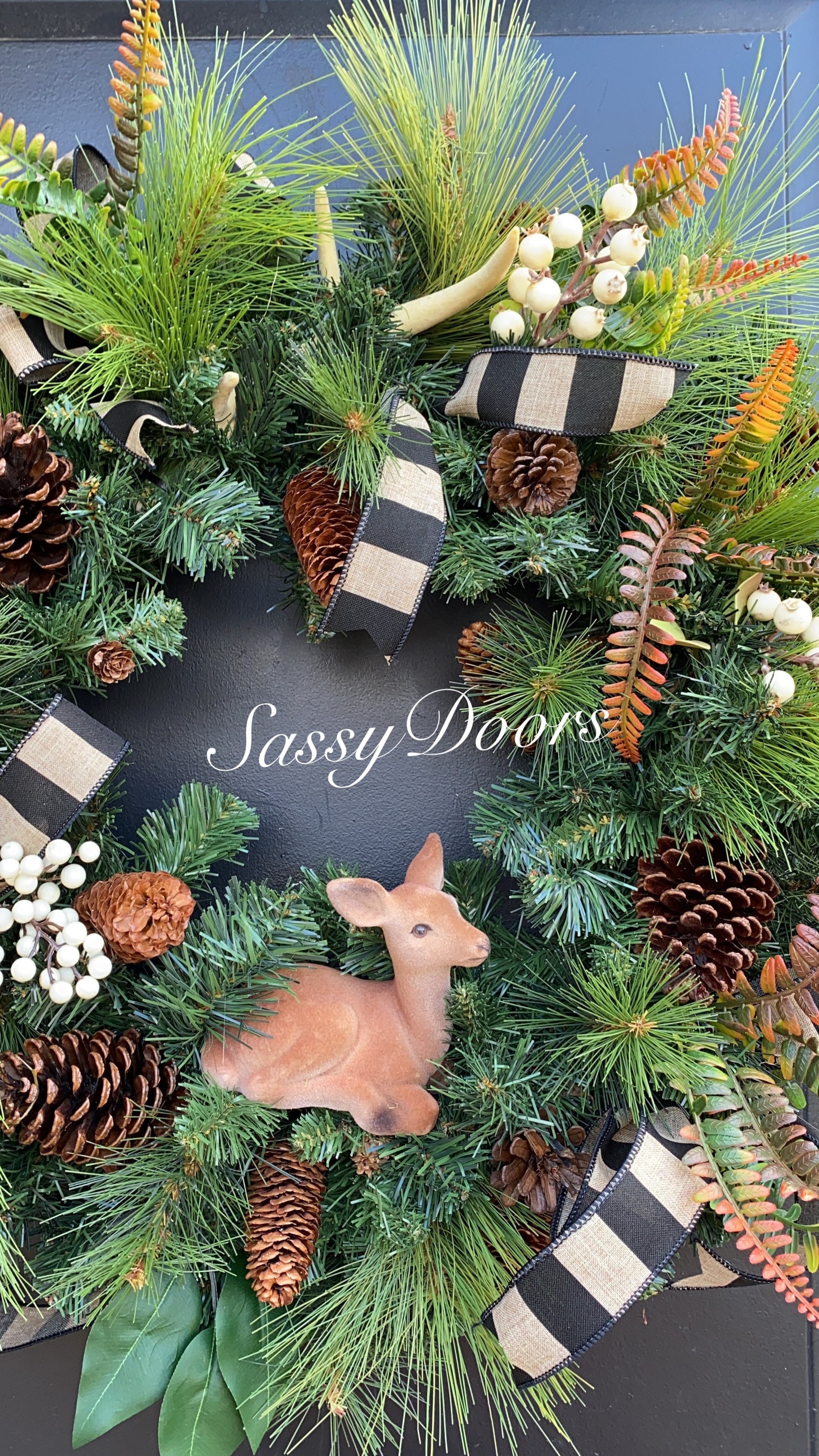 Deer Wreath, Winter Wreath, Winter Deer Wreath, Evergreen Wreath, Front