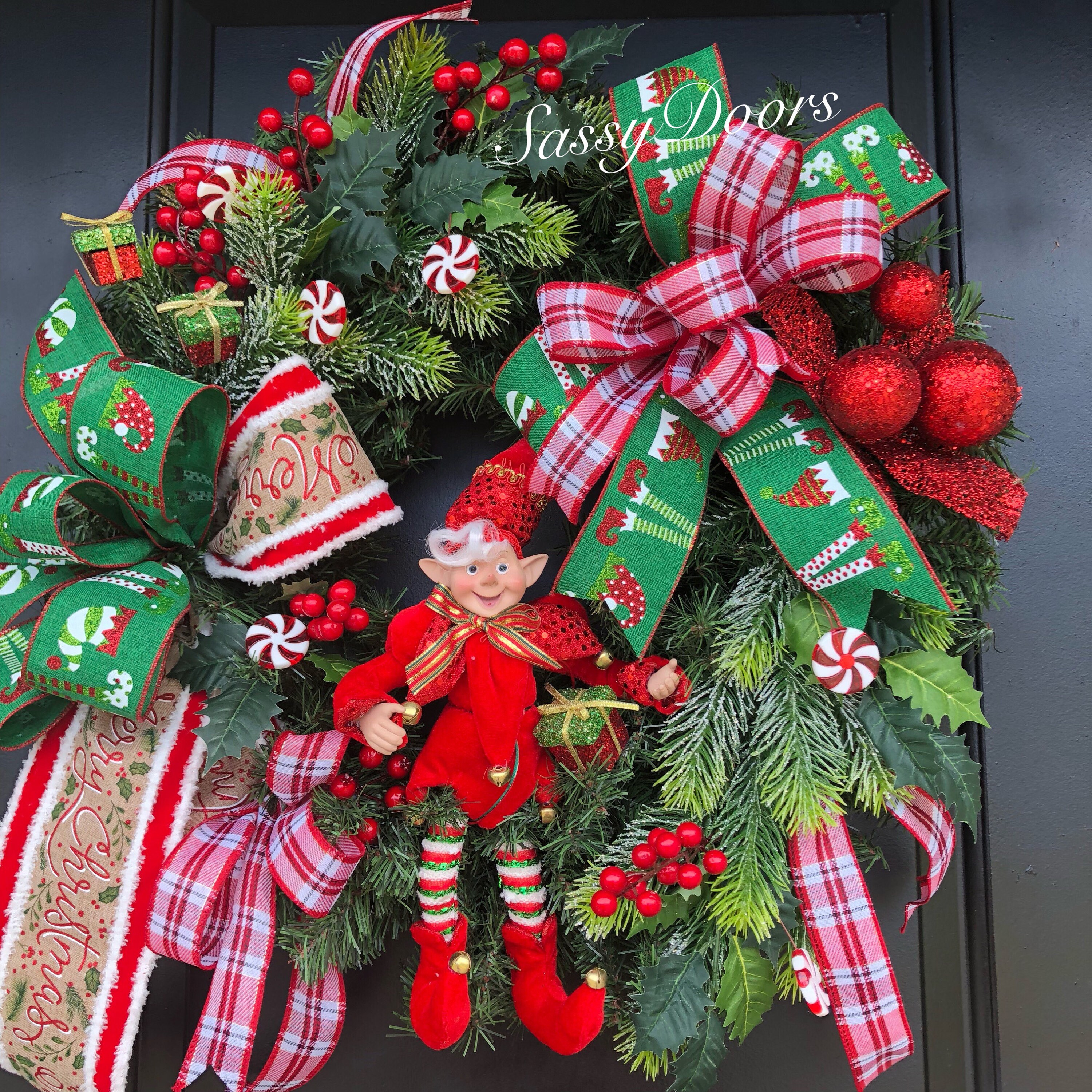 Elf Wreath, Christmas Wreath, Whimsical Wreath, Elf Front Door Wreath