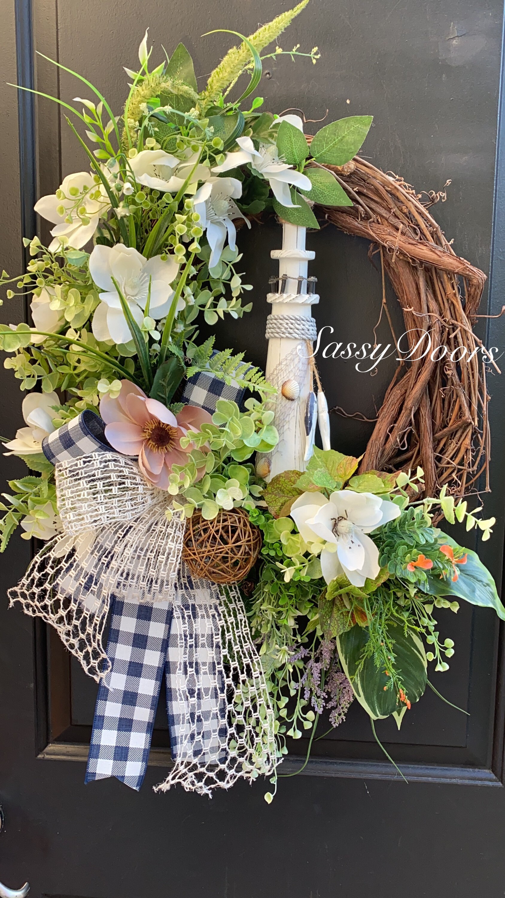 Coastal Wreath, Lighthouse Wreath Grapevine Wreath, Wreath For Front