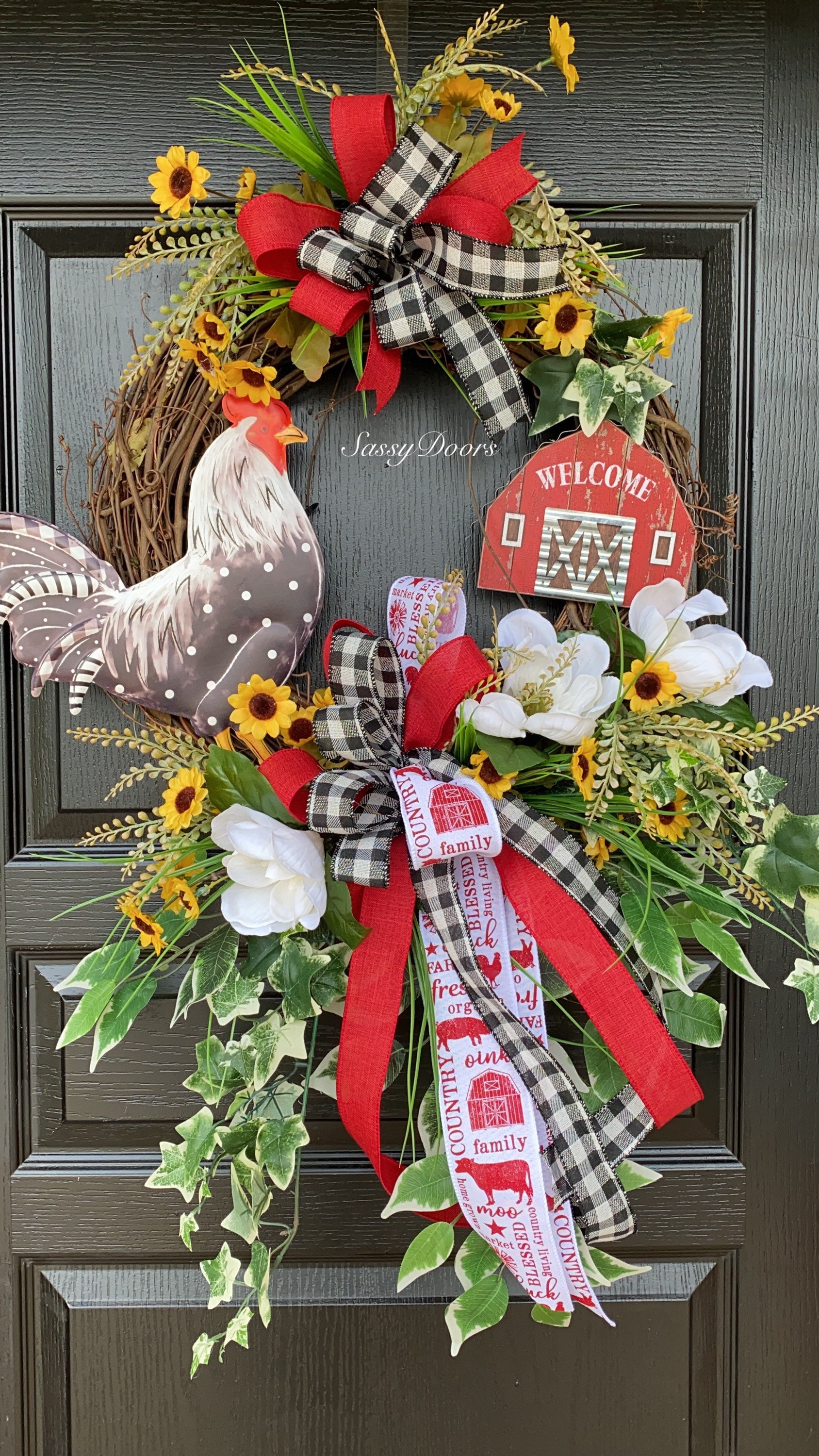 Rooster Wreath- Farmhouse Wreath-Rooster Front Door Wreath- Farmhouse ...