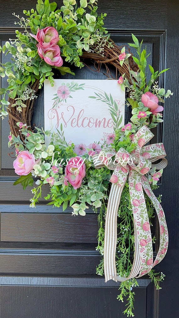 Spring And Summer Wreath- Mother’s Day Wreath, Welcome Wreath-Spring And Summer Front Door Wreath, Mothers Day Gift Idea