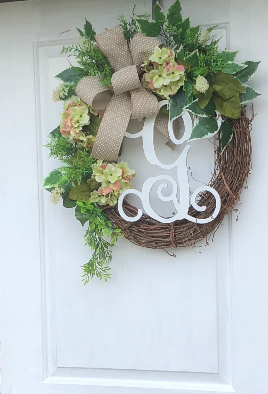 Everyday Wreath, Hydrangea Wreath, Front Door Wreath, Monogram Wreath