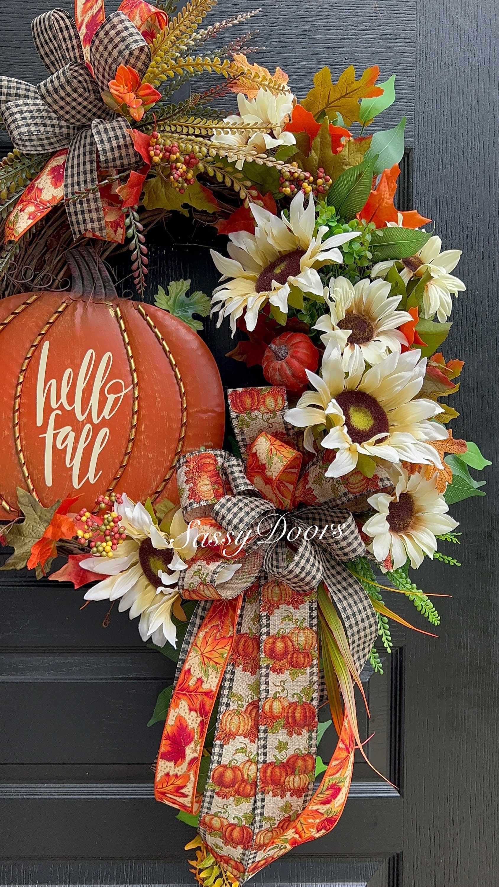 Fall Wreath, Sunflower Wreath, Fall Pumpkin Wreath, Front Door Wreath ...
