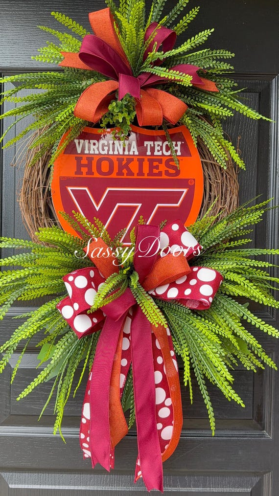 Virginia Tech Hokies Wreath, Virginia Tech Home Door  Decor Wreath, College Wreath, ,Collegiate Wreath, VaTech  Alumni Gift, Sports  Wreath