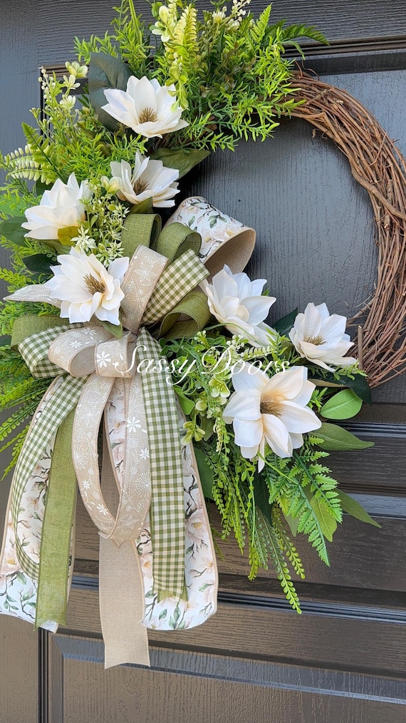 Everyday Wreath-Grapevine Wreath-Magnolia Wreath For Front Door- Wreath With Magnolias, Wreath-Sassy DoorsWreath,