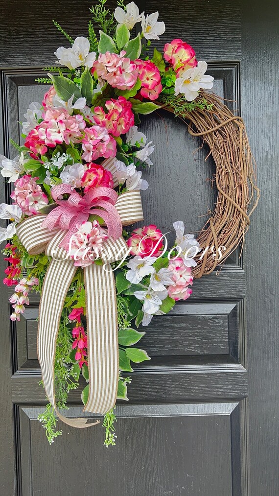 Geraniums Door Wreath, Spring And Summer Wreath, Spring Wreath For Front Door, Mother’s Day Gift, SassyDoors Wreath