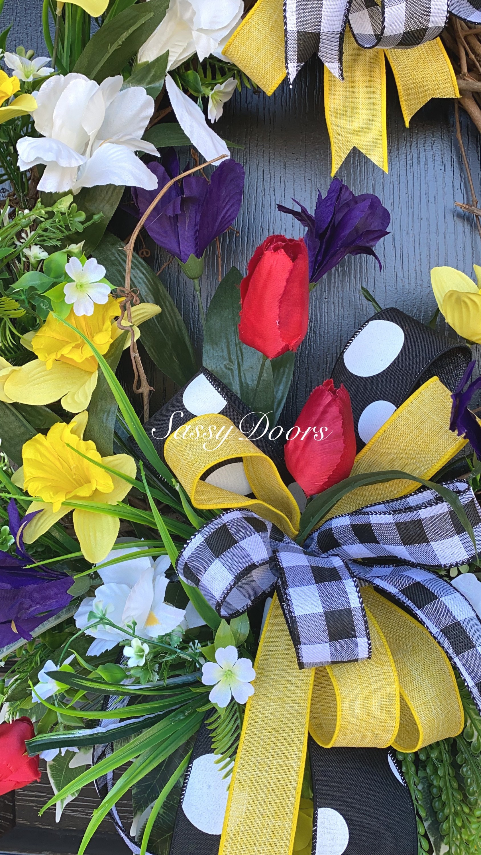 Spring Wreath, Spring Door Wreath, Wreath With Tulips, Buffalo Plaid