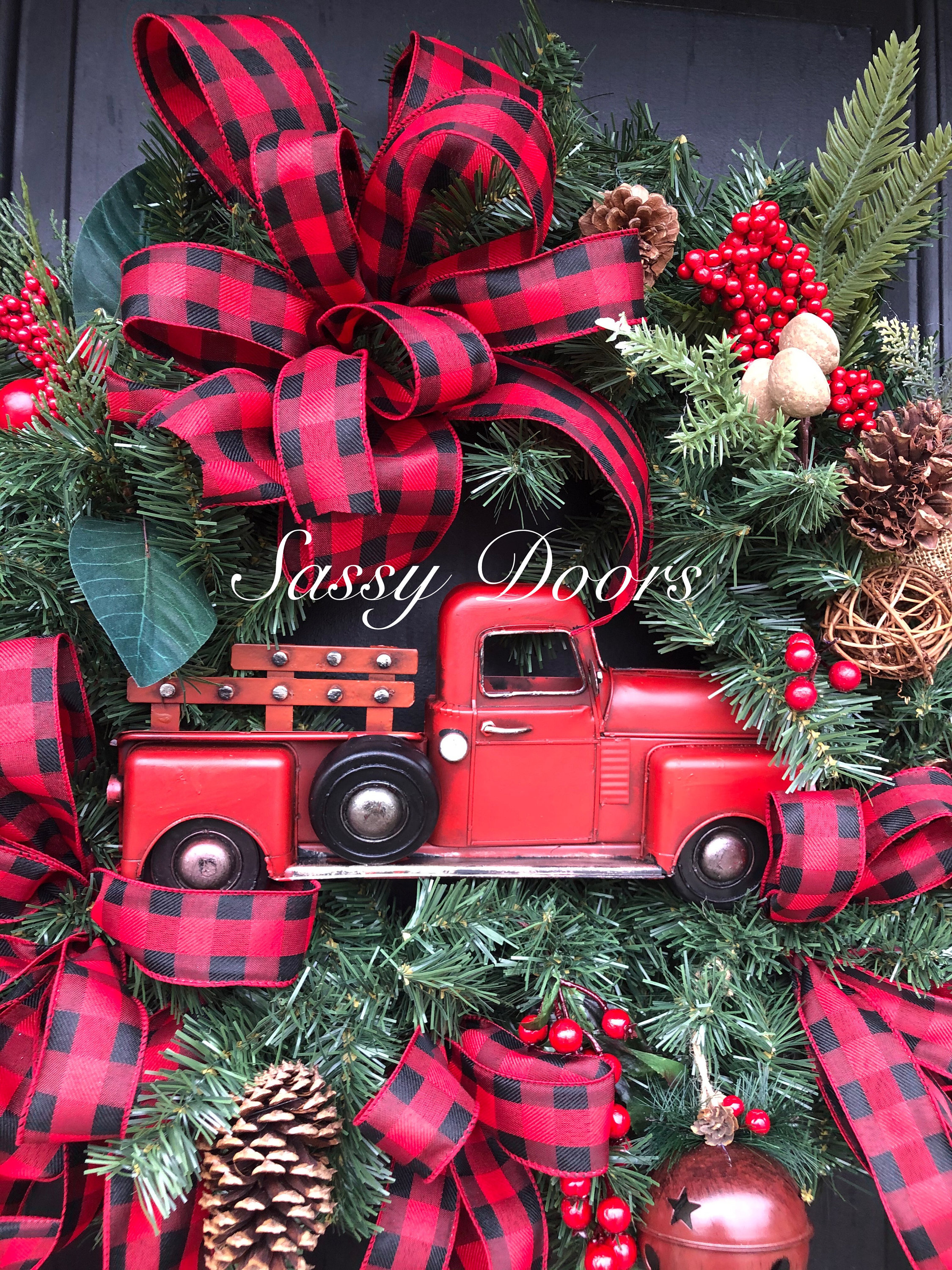 Red Truck Wreath, Christmas Wreath With Red Truck, Christmas Door