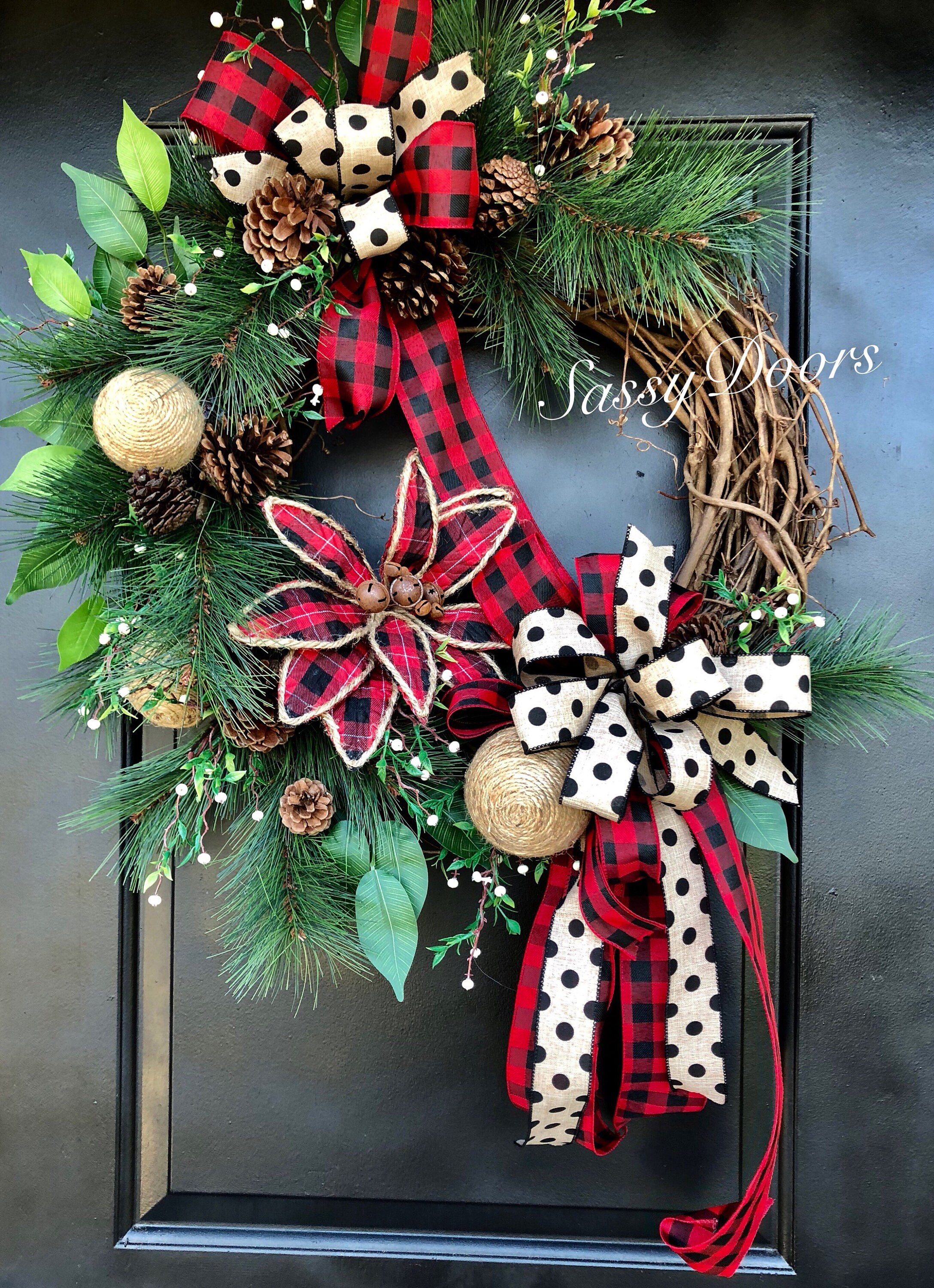 Christmas Wreath, Buffalo Plaid Wreath, Grapevine Christmas Wreath ...