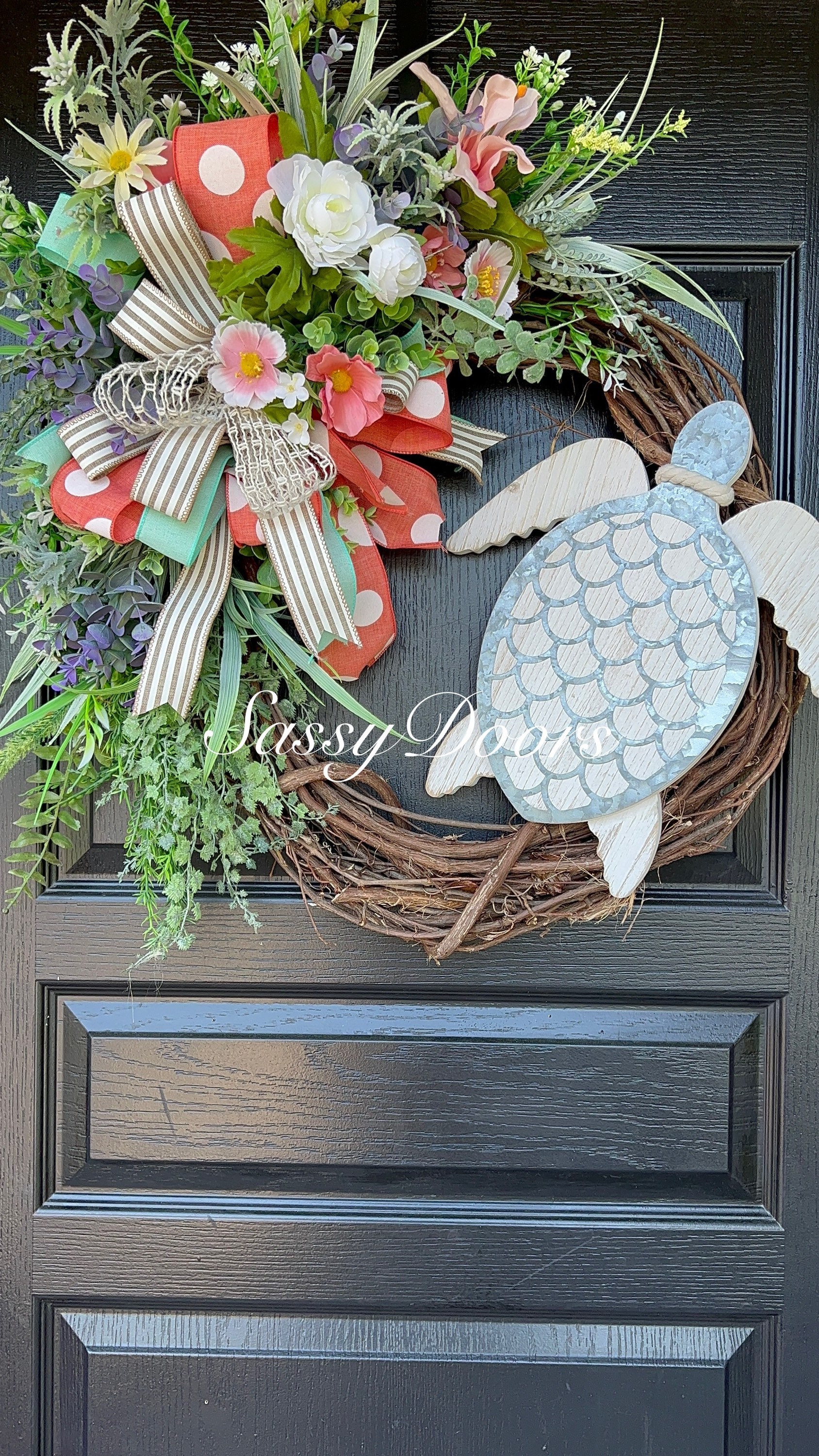 Coastal Door Wreath, Sea Turtle Wreath, Spring Wreath, Wreath For Front