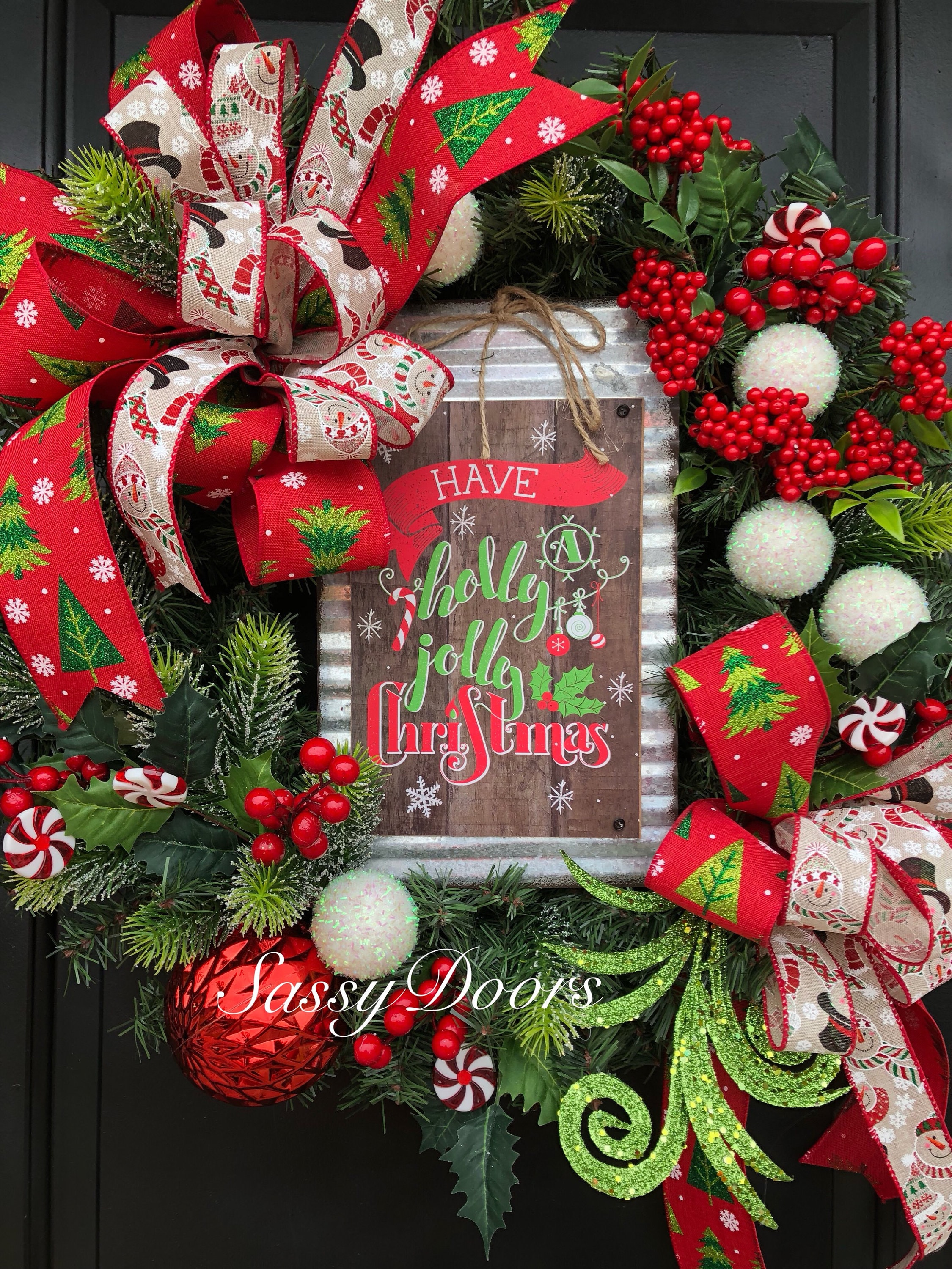 Christmas Wreath Christmas Front Door Wreath Whimsical Wreath 