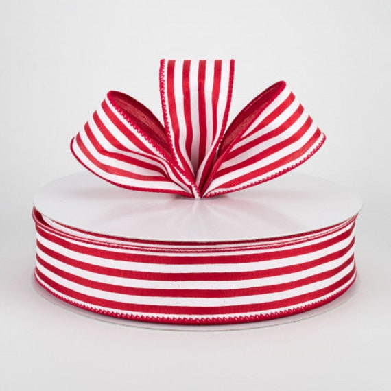 White and Red - Medium Horizontal Stripe Ribbon - ( 1-1/2 Inch | 10 Yards )