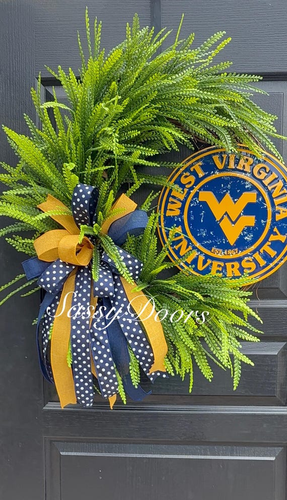 Sports Wreath, West Virginia University Wreath, College Wreath, Mountaineers Fan Gift, Sports Door Wreath