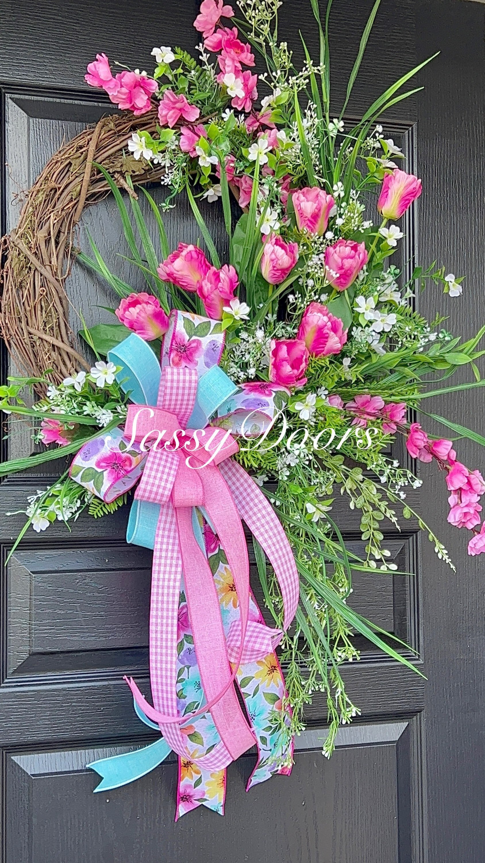 Spring Wreath, Spring Greenery Wreath, Purple and Pink Wreath