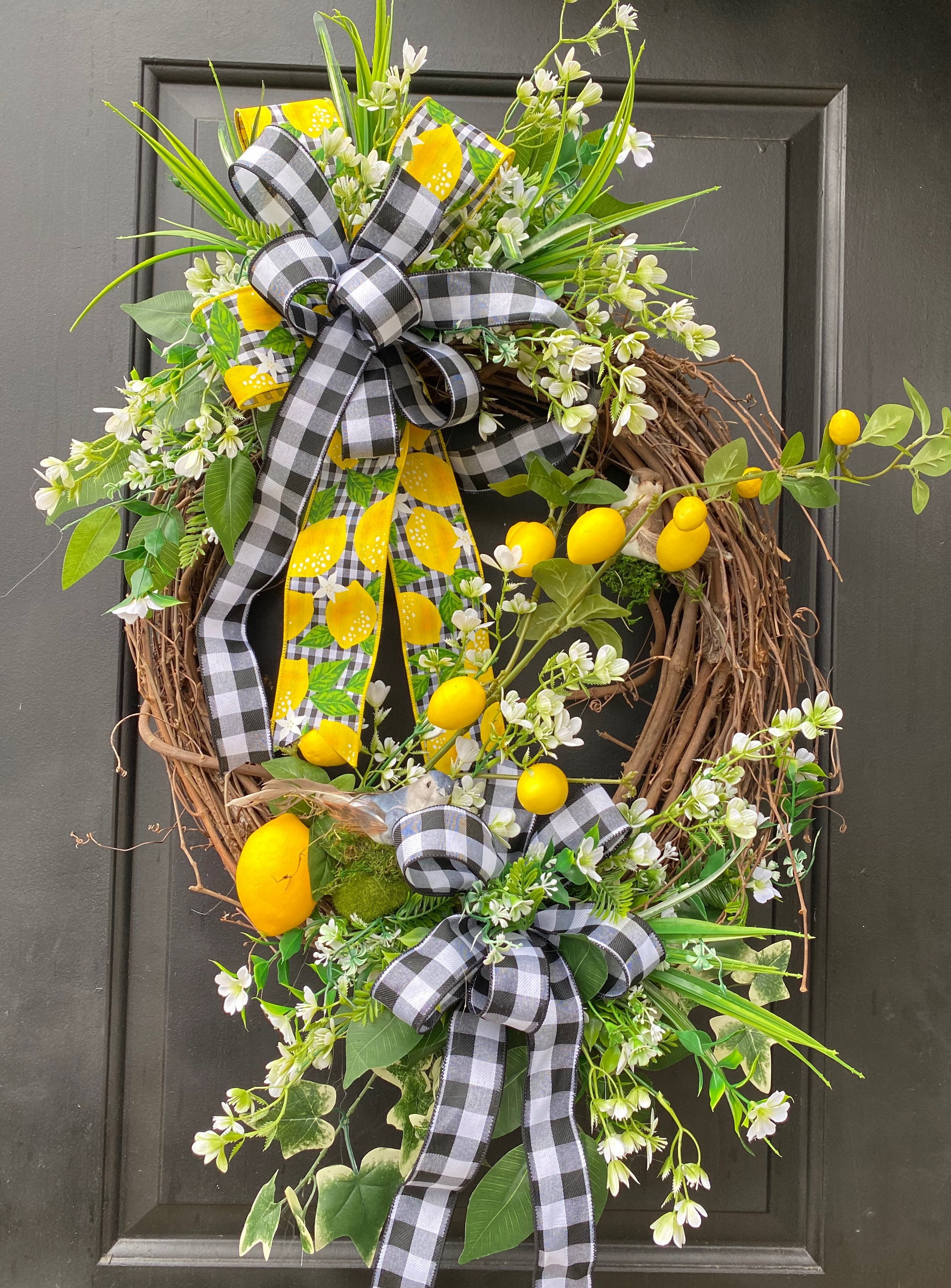 Spring Wreath, Summer Wreaths, Lemon Wreath, Grapevine Wreath