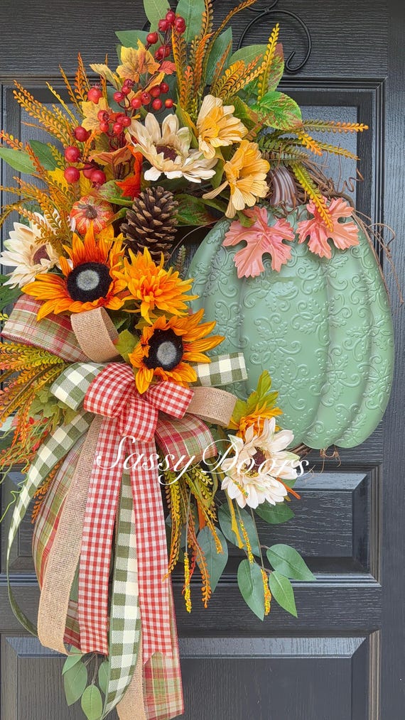 Fall Pumpkin Wreath, Green Pumpkin Wreath, Fall Door Wreath, SassyDoors Wreath