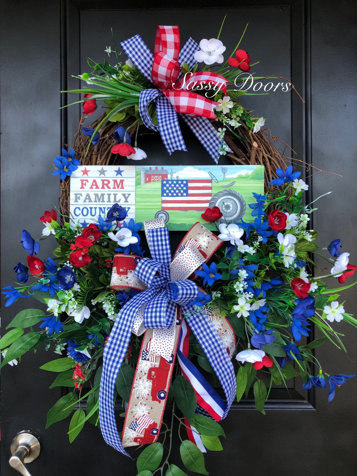 Farmhouse Patriotic Wreaths, USA Wreath, Fourth Of July Wreath, Sassy Door Wreath, Front Door