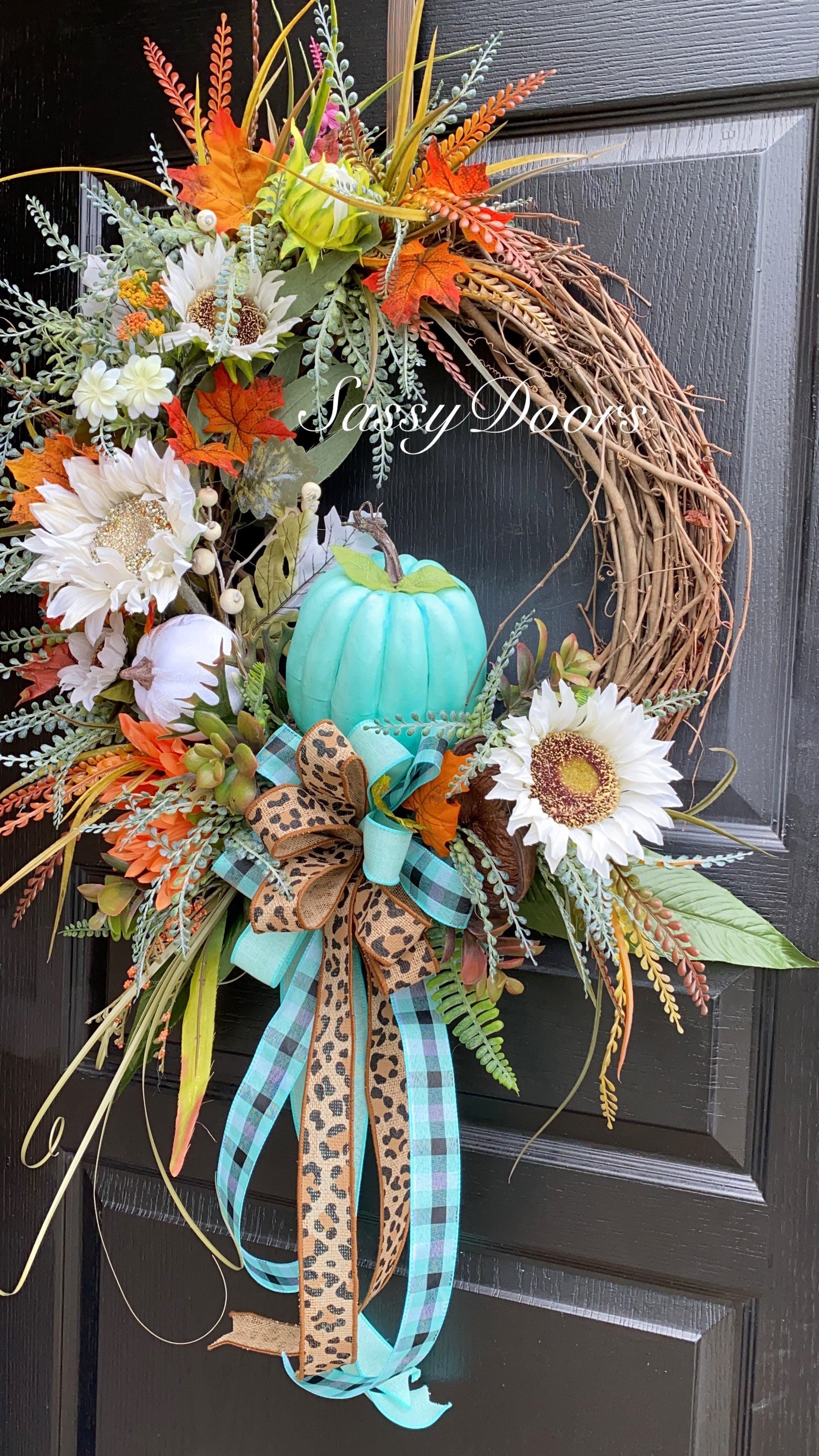 Fall Door Wreath, Pumpkin Door Wreath, Coastal Fall Wreath, SassyDoors ...