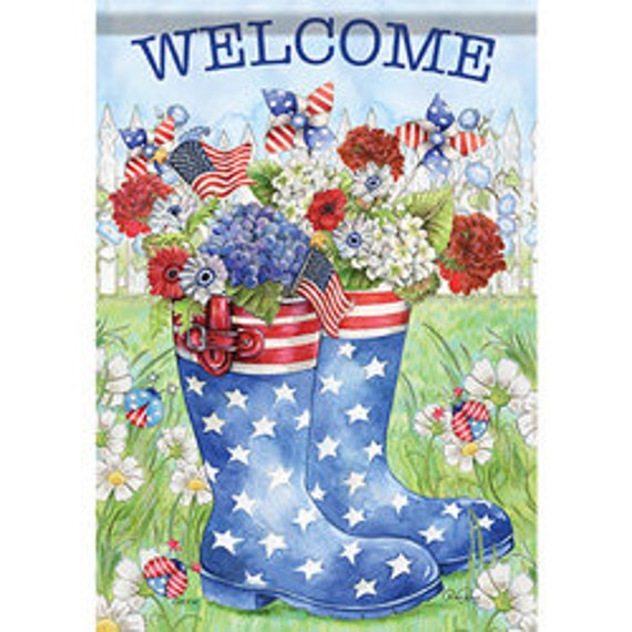 Rain Boot Patriotic House Flag,  Double Sided Flag, Patriotic Flag, Summer Flag, House Flag, July 4th Flag,