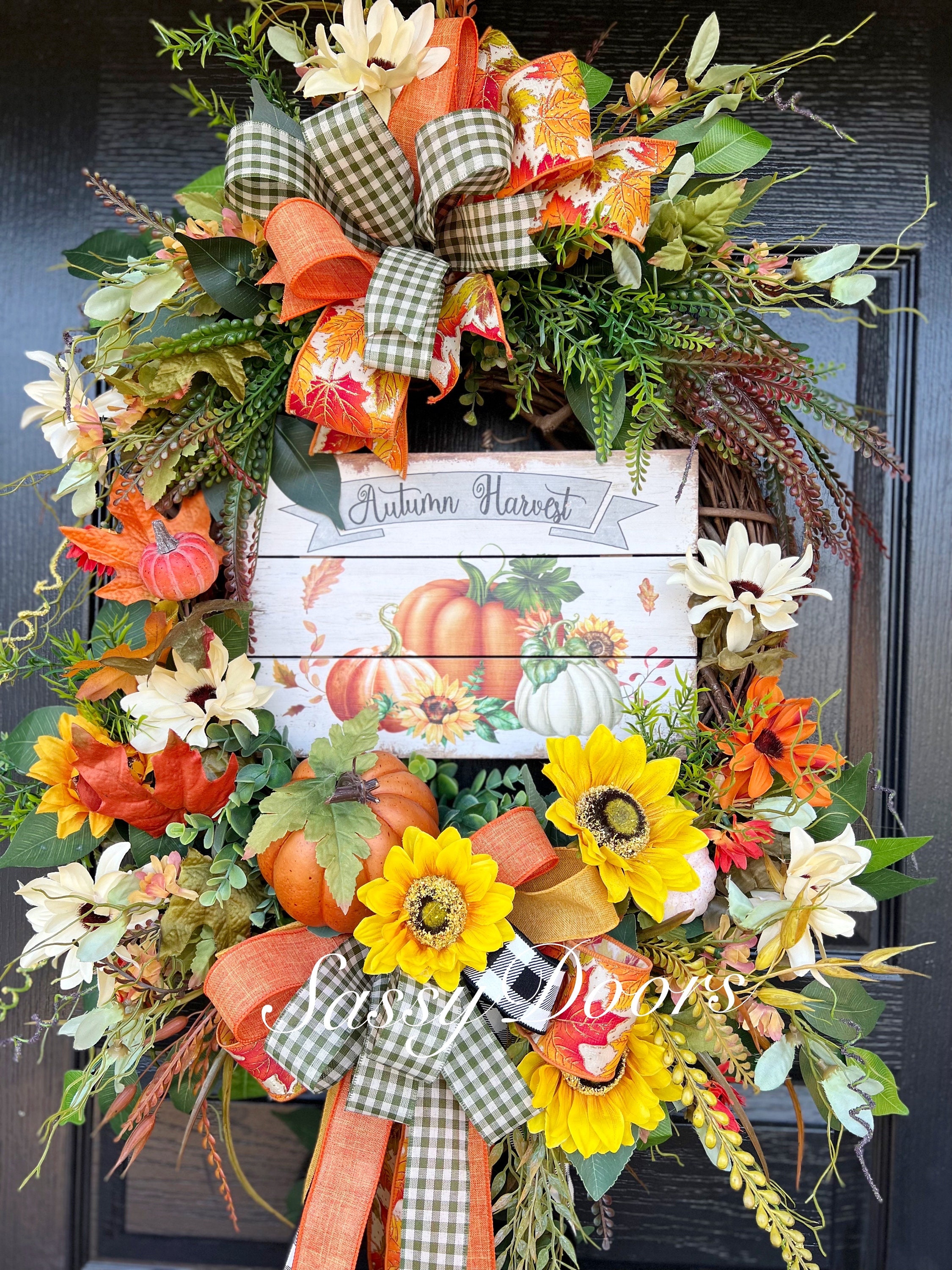 Fall Door Wreath, Sunflower Wreath, Fall Pumpkin Wreath, Fall Front ...