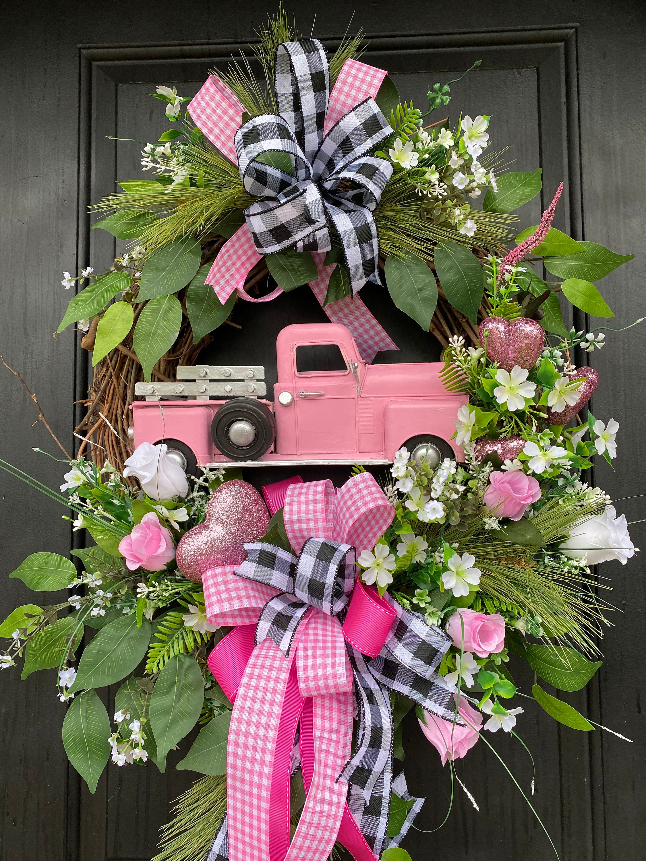 Valentine Wreath, Red Truck Valentine’s Wreath,Pink Heart Valentine