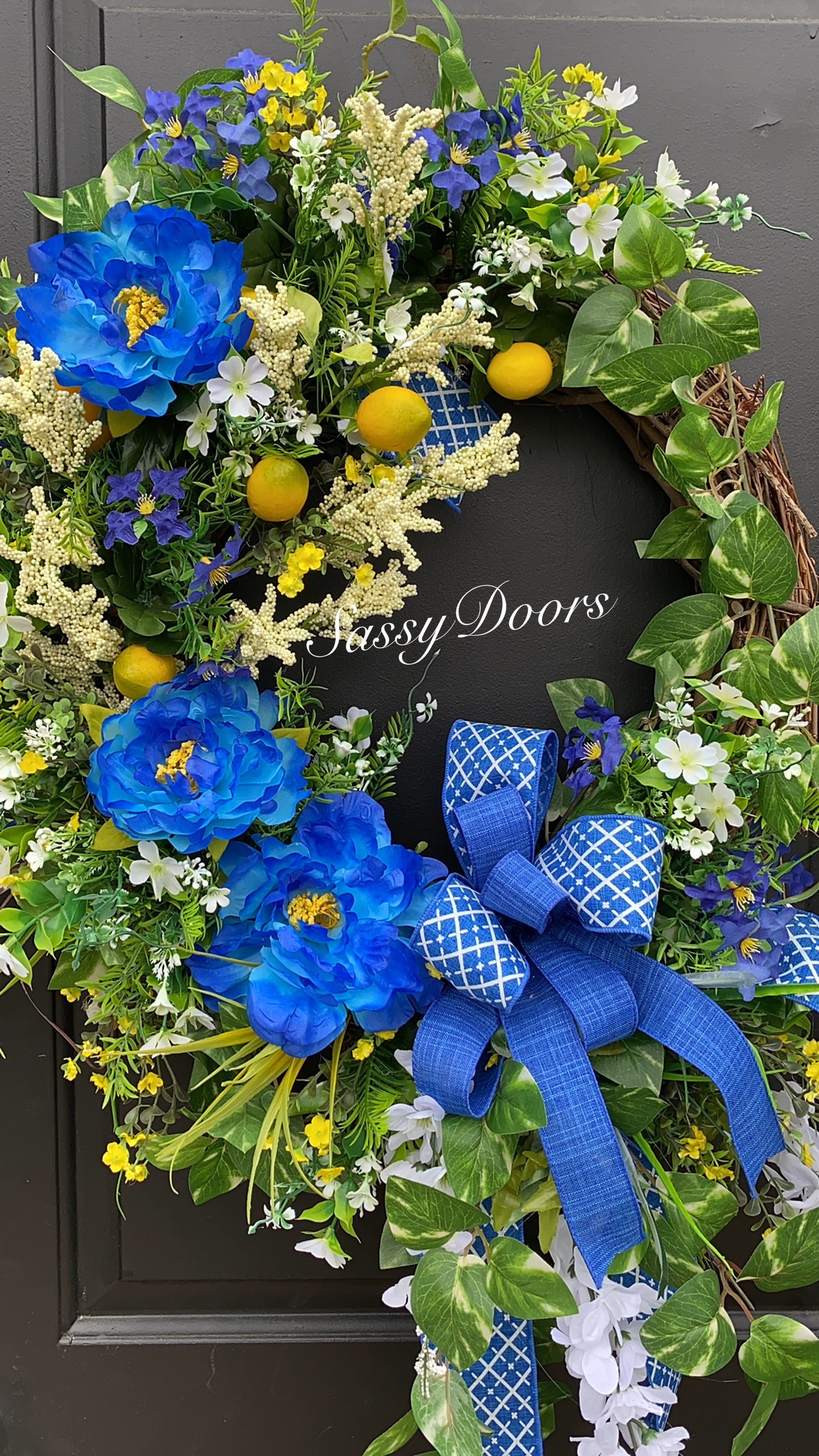 Spring Wreath, Summer Wreaths, Blue Wreath, Lemon Wreath, Mother’s Day ...
