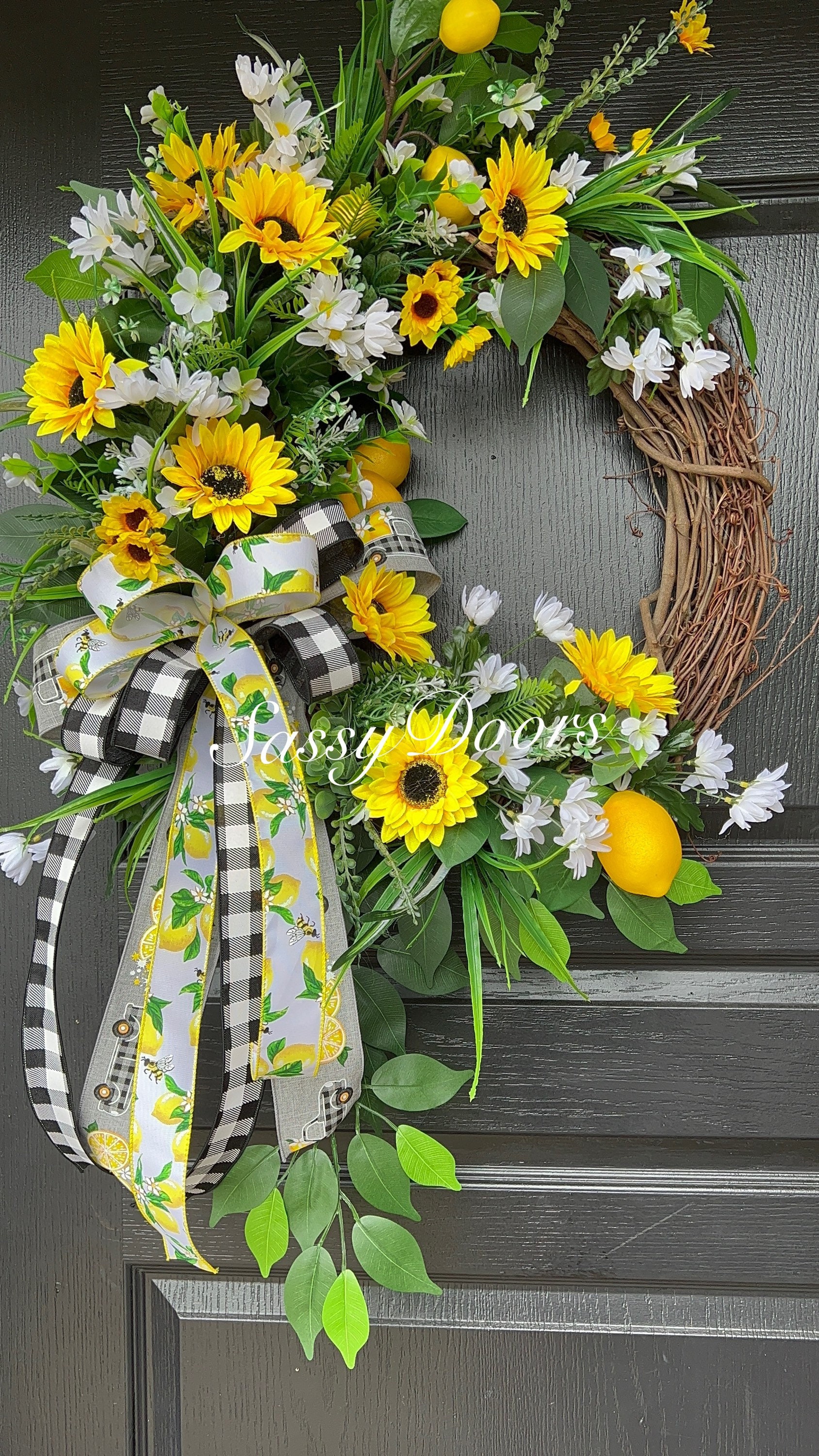 Summer Wreaths, Lemon Wreath, Grapevine Wreath, SassyDoors Wreath,