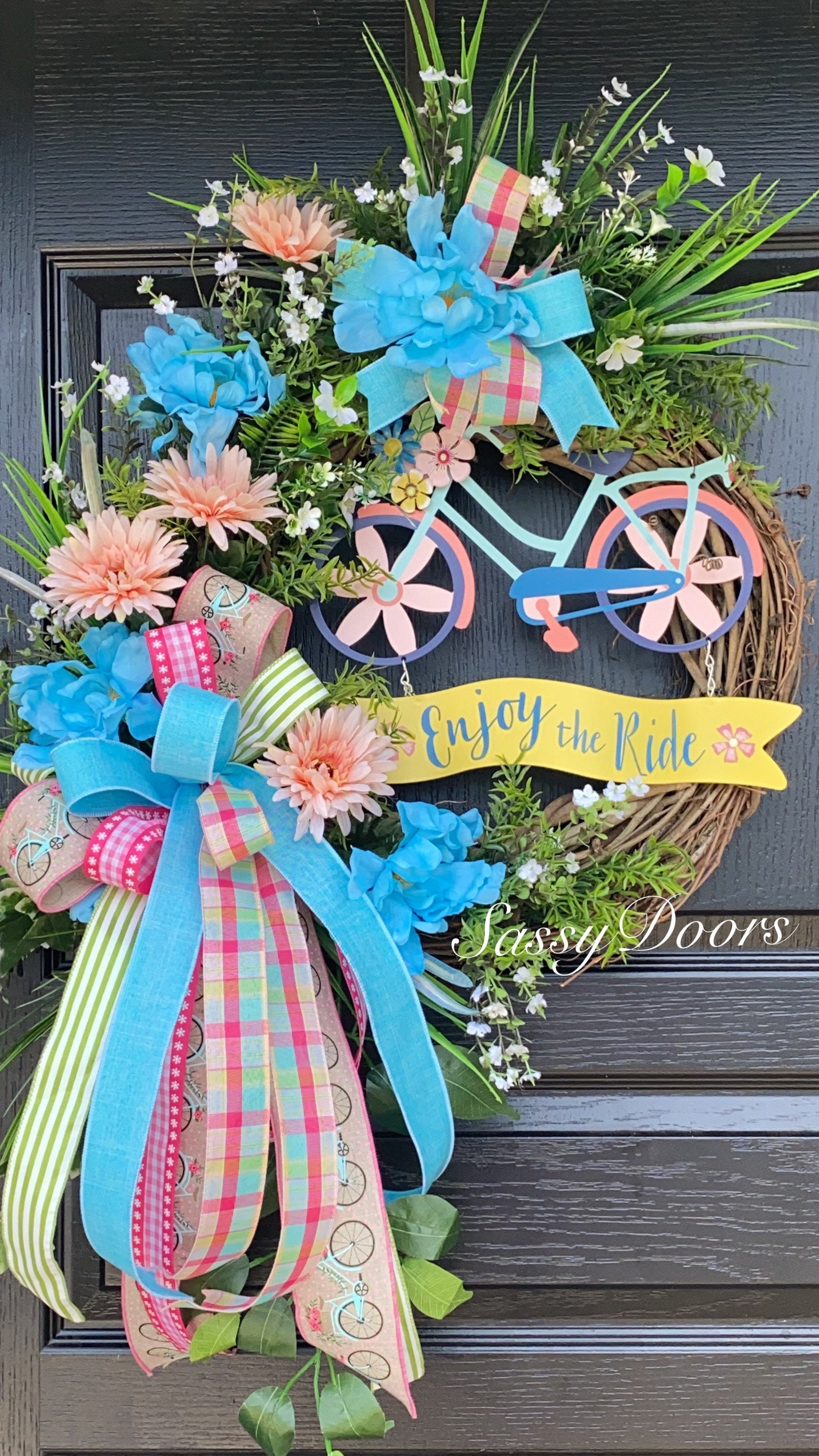 Bicycle Wreath, Wreath For Front Door,Grapevine Wreath, Sassy Doors