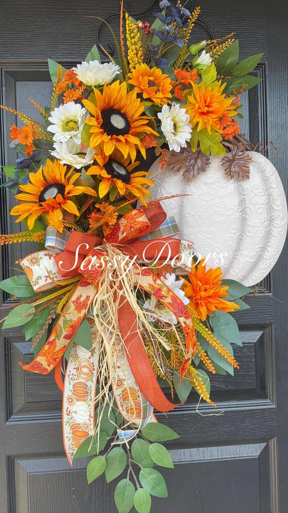Fall Pumpkin Wreath, Cream Pumpkin Wreath, Fall Door Wreath, SassyDoors Wreath