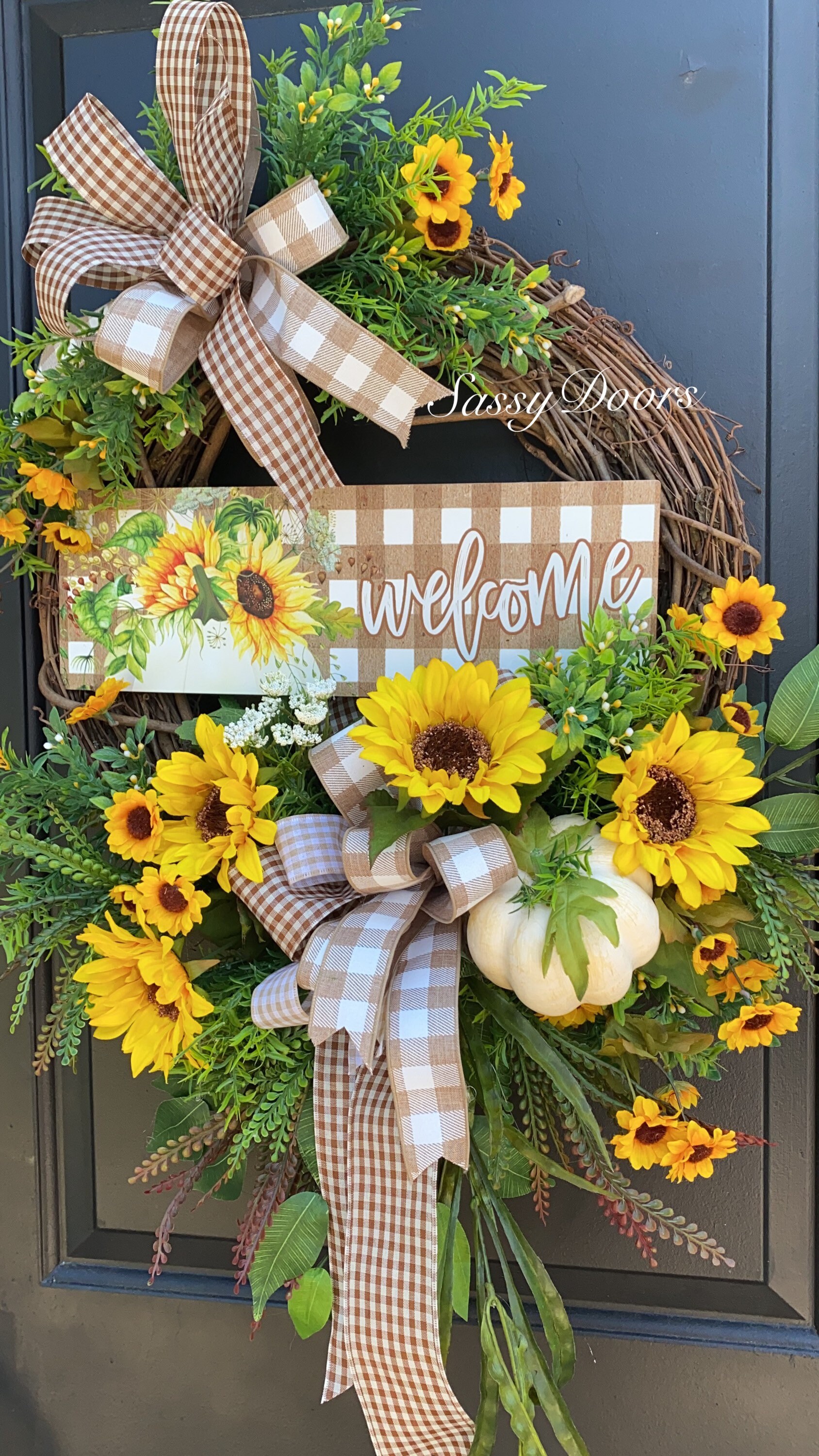 Fall Sunflower Wreath, Fall Wreath, Sunflower Front Door Wreath ...
