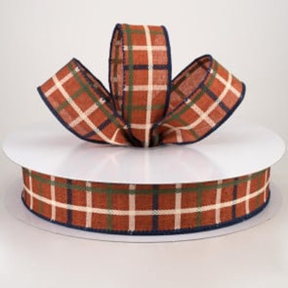 Fall Ribbon, Fall Plaid Print Ribbon, Fall Ribbon, Fall Wired Ribbon, 1 1/2 Inch Ribbon, Navy Blue Ribbon