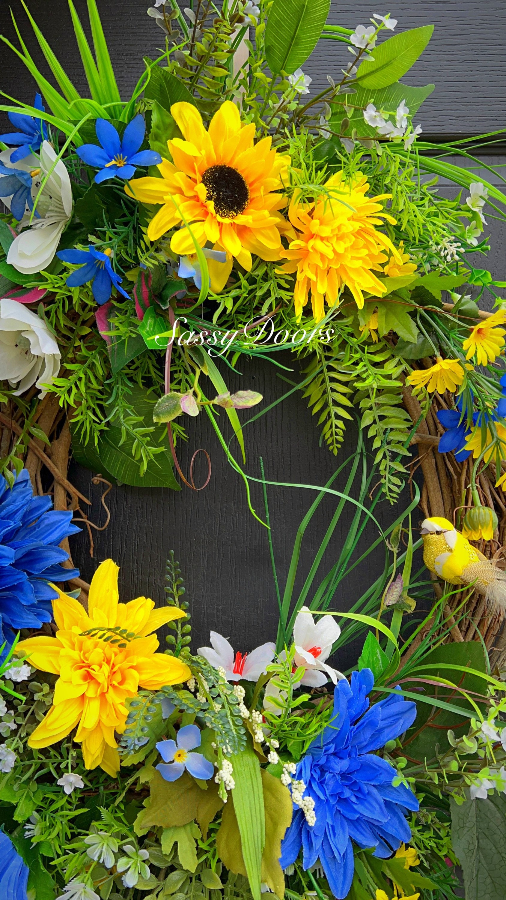 Spring and Summer Wreath, Summer Door Wreath, Blue Wreath, Sassy Doors