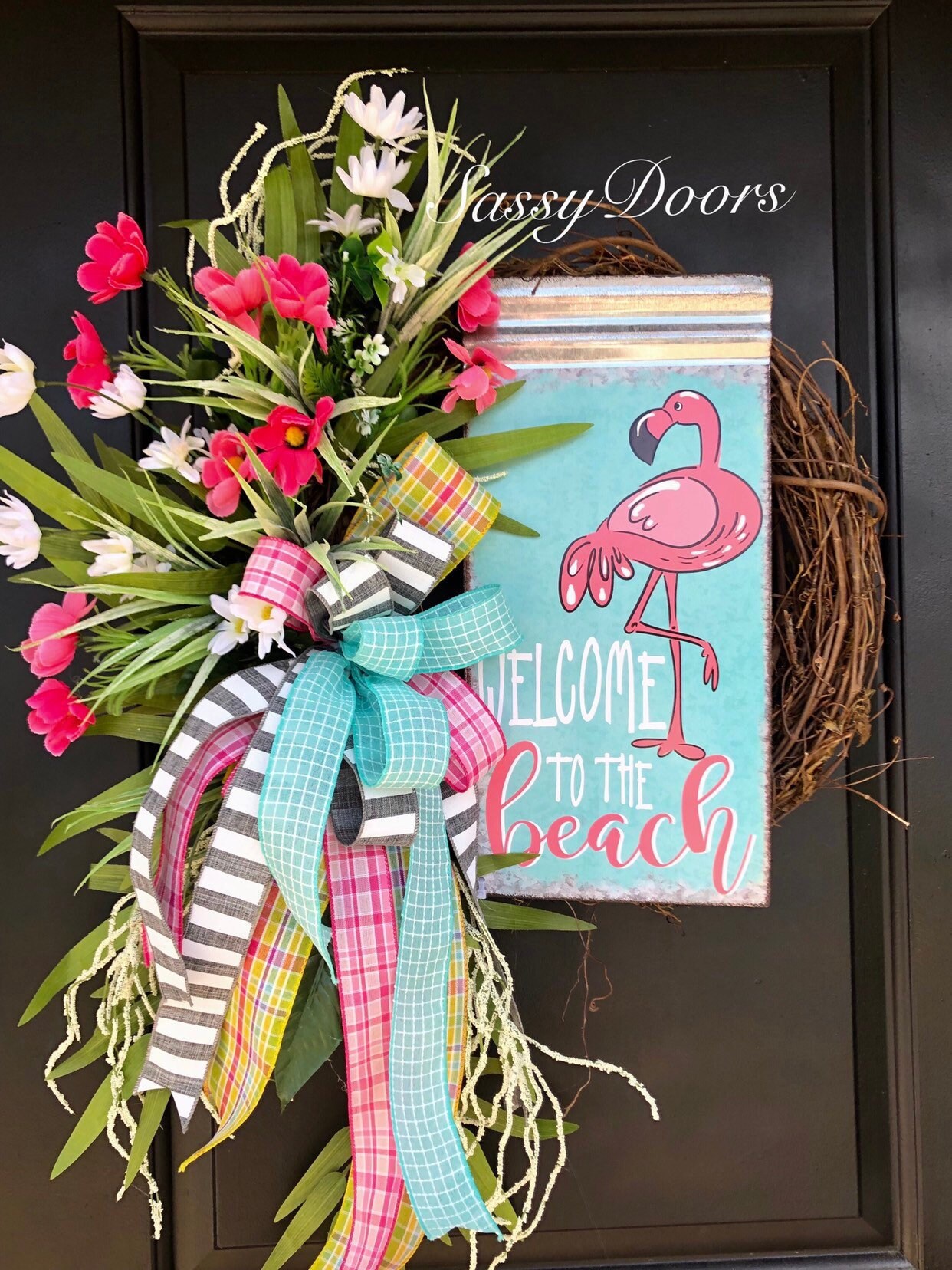 Summer Wreath Beach Wreath Nautical Wreath Flamingo
