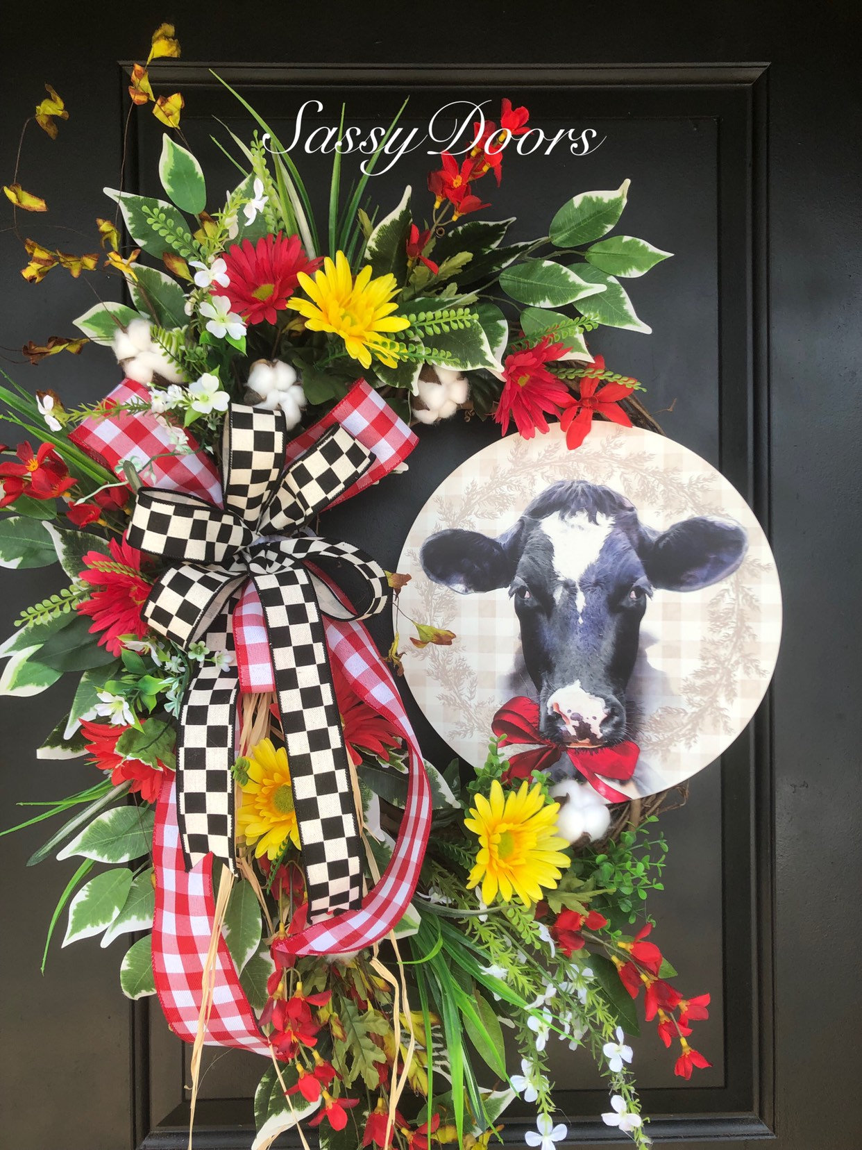 Farmhouse Wreath Wreath For Front Door Wreath With Cow , Everyday
