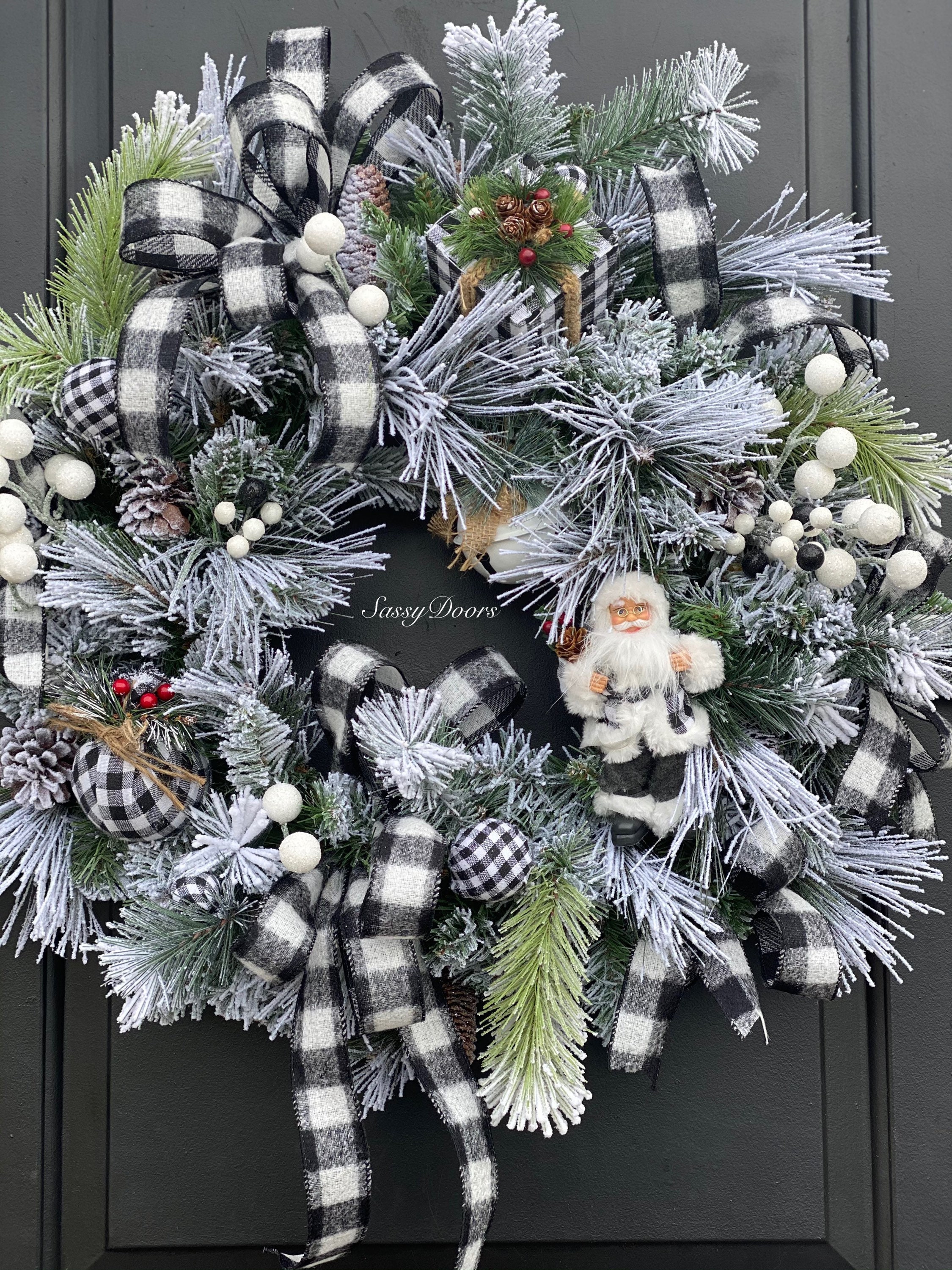  Christmas Wreath for Front Door,Black White Buffalo