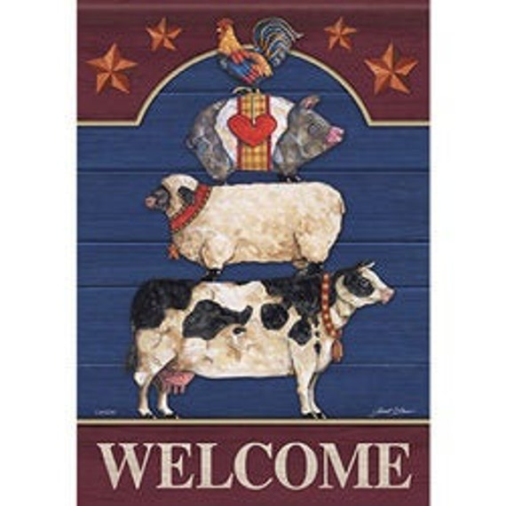 Last One! Stacked Farm Animals Flag, Farmhouse  Flag,  Farm Animal Flag, Welcome Flag, Double Sided Garden Flag,