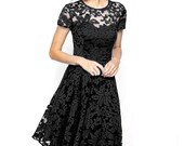NEW Hot New Elegant Fashion Round Neck Short-Sleeved Black Lace Dress Party Dress Casual Formal Dress