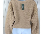 Wild Fable Faux Sherpa Sweatshirt Crewneck Knit Cuffs Cropped Tan Size Small Chic Trending Casual Tan