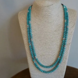 Real Turquoise Necklace/Heishi Bead/ Multi Strand/Native American Navajo Style/Handmade/Southwestern/Indian Jewelry/Boho Necklace/Western