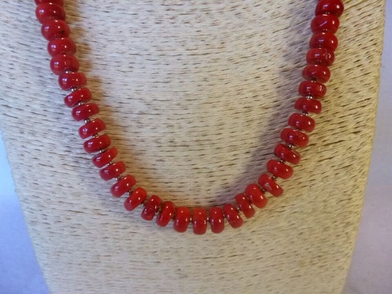 Genuine Red Coral And Gray Heishi Bead 925 Native… - image 3