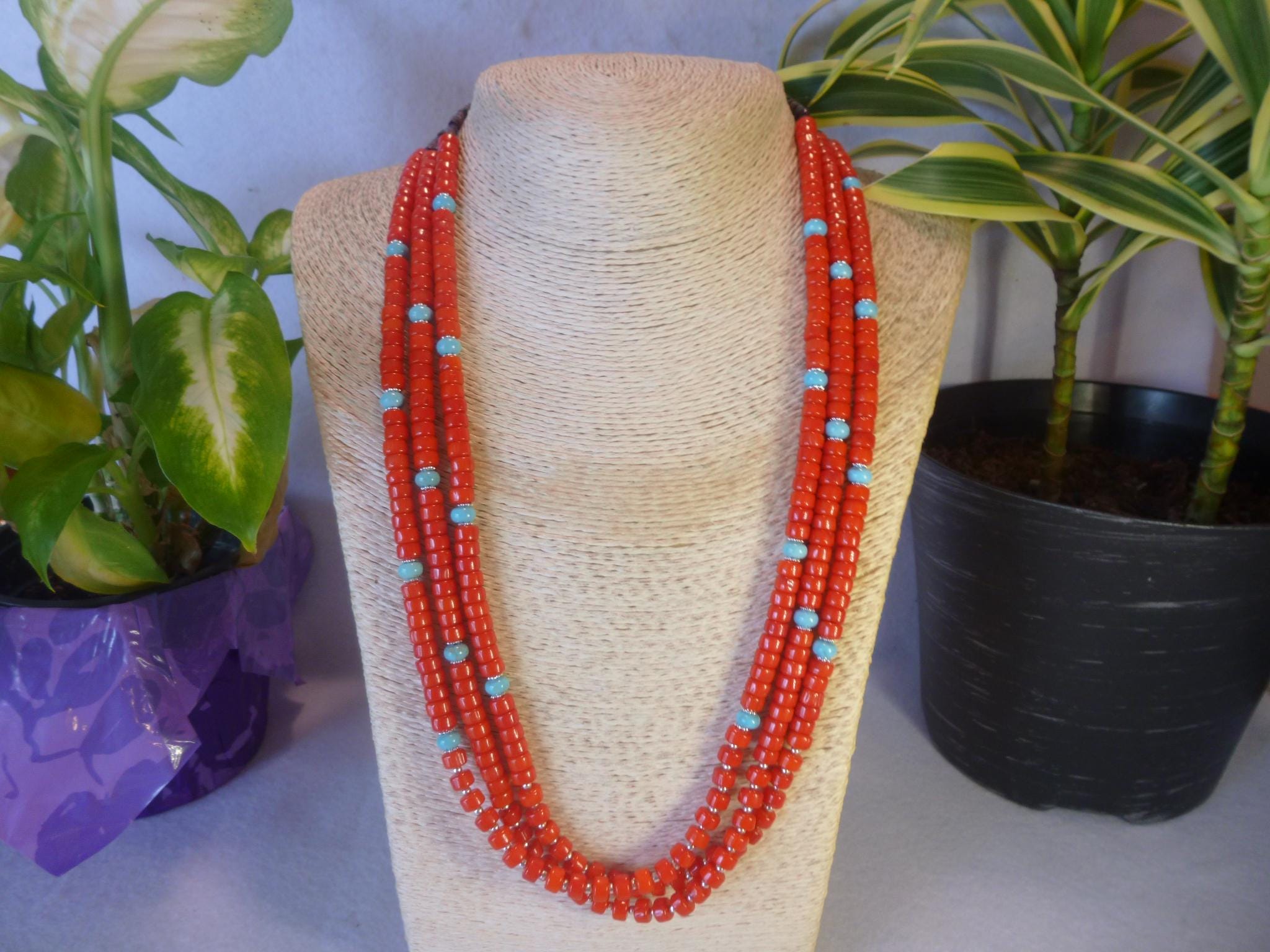 Navajo Turquoise Coral Necklace - Etsy