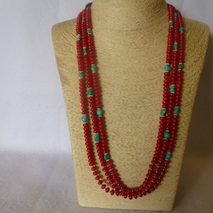 Red Coral Necklace With Turquoise & Silver/Native American Navajo Style/Southwestern/Indain Jewelry/Handmade/Boho Necklace/Western