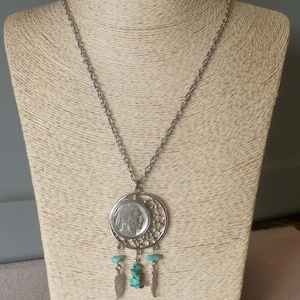 Vintage Indianhead/Buffalo Nickel Pendant Necklace/Earrings Native American/Handmade/Southwestern/Indian Jewelry/Boho Necklace/Western