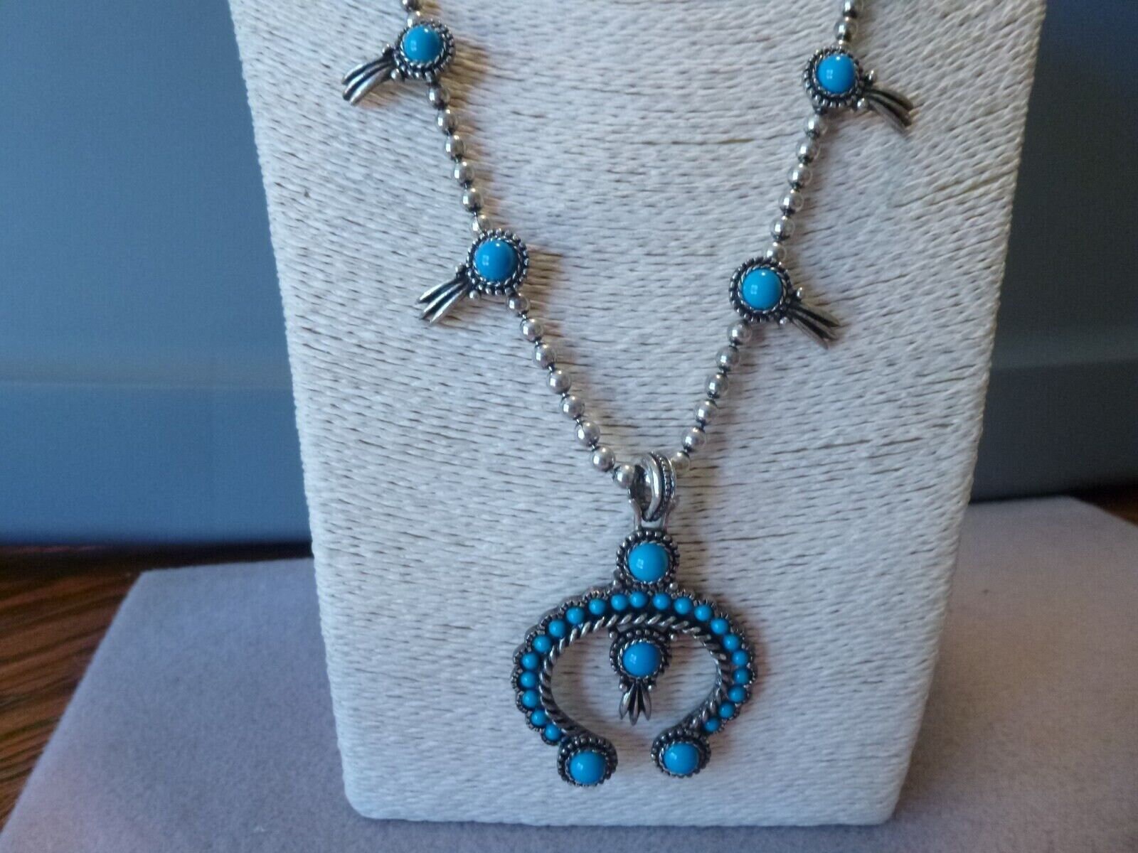 262 Gram Athntc Vintage Native American Navajo Turquoise Sterling Silver Squash Blossom Necklace 262 Gram Athntc Vintage Native American Navajo Turquoise Sterling Silver Squash Blossom Necklace