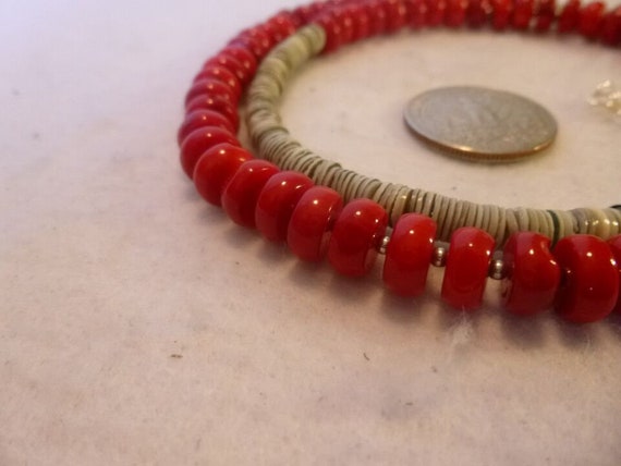 Genuine Red Coral And Gray Heishi Bead 925 Native… - image 9