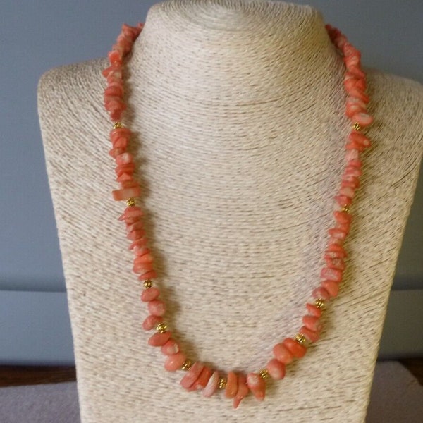 Beautiful Natural Salmon Coral With Gold Accents Native American Style Necklace/Navajo/Handmade/Southwestern/Indian Jewelry/Boho Necklace