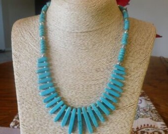 Turquoise and Silver Fan/Bibb Statement Native American Navajo Style Necklace/Handmade/Southwestern/Indian Jewelry/Boho Necklace/Western