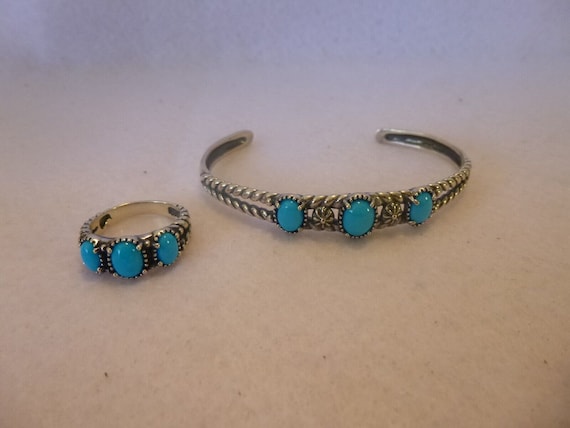 Genuine Turquoise And Sterling Native American Na… - image 1