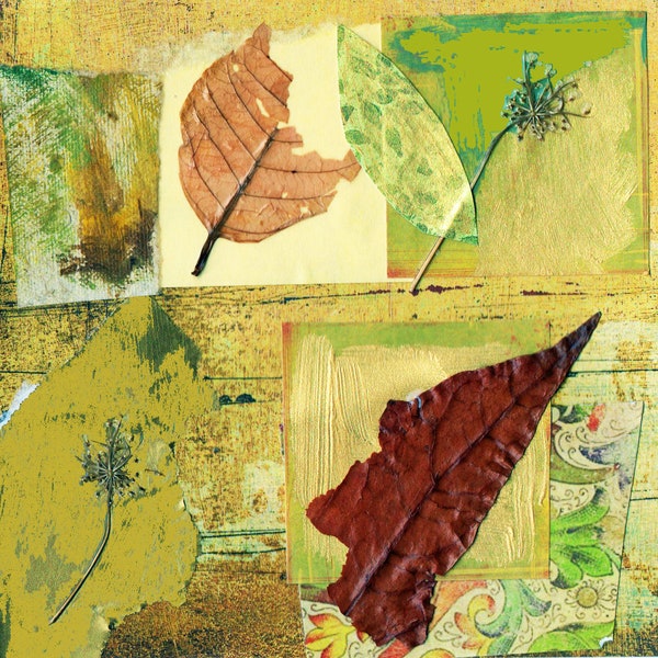 Mixed Media fall leaves gold collage