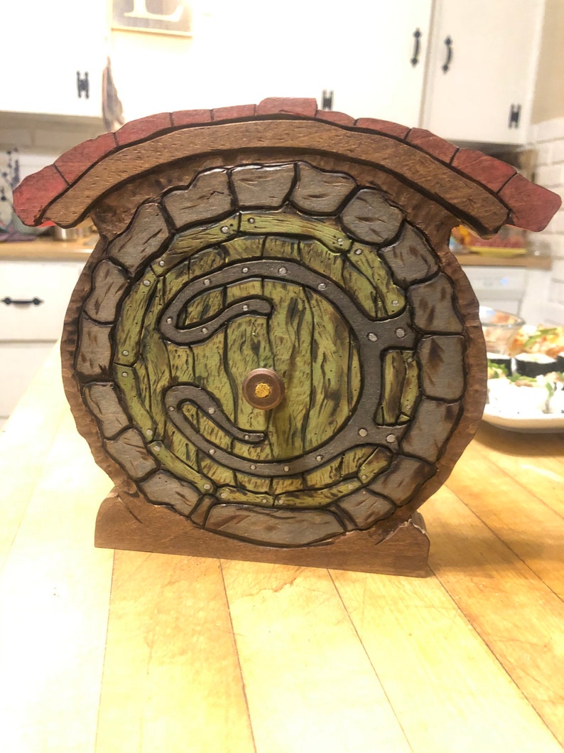 Cute gnome fairy door decoration for garden. Hobbit door decoration for folk art display.  Best selling  fairy house door decoration. 